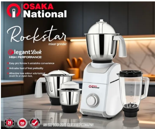 Indian Mixer Grinder 750 Watts 3 Pcs Stainless Steel Jars & 1 Plastic Juicer Jar