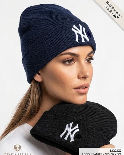 Unisex NYC Embroidered Knit Beanie Set