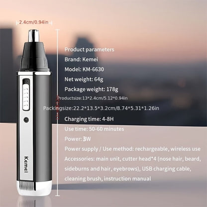 Kemei 4-in-1 Professional Grooming Kit, USB Rechargeable Nose & Ear Hair Trimmer, Beard and Eyebrow