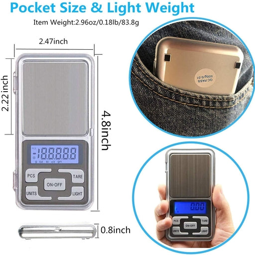 Electronic Pocket Scale 0.01G Precision Digital Scale 200G/500g for Gems, Jewelry, Medicine & Kitche