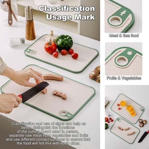 Cutting Board for Kitchen,Wheat Straw Cutting Board Set of 3,Easy Grip Handle,Thick Chopping Board