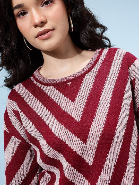 Chevron Design Drop-Shoulder Pullover