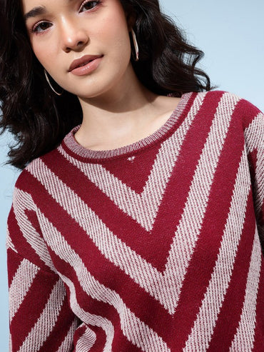 Chevron Design Drop-Shoulder Pullover