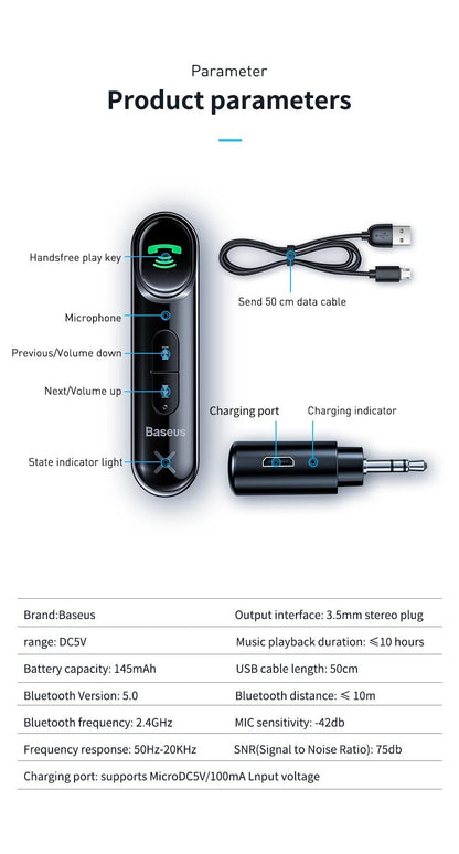 Baseus Type 7 AUX Wireless Receiver Bluetooth 5.0