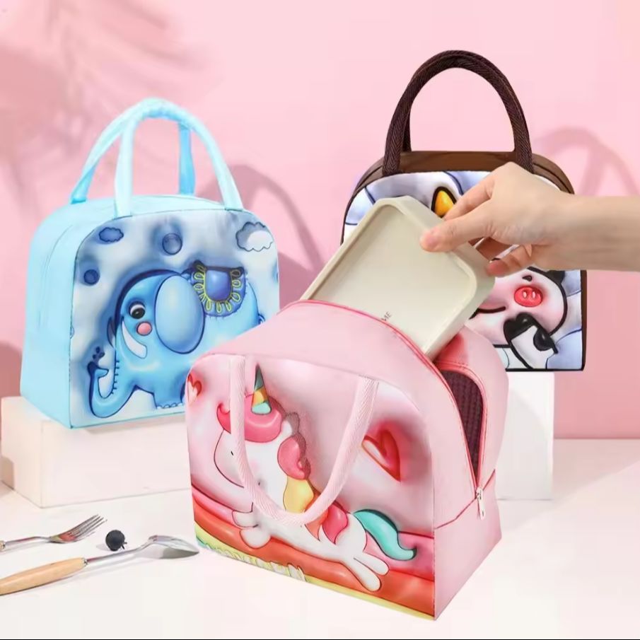Portable Lunch Box Bag Cute Bento Pack Insulated with 3D Pattern