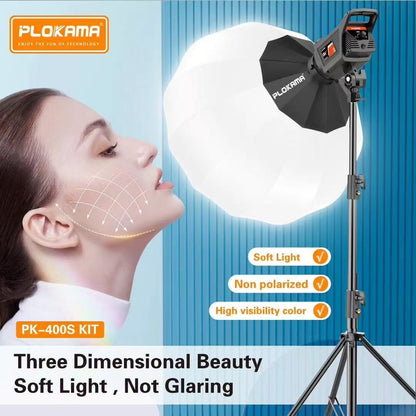 PLOKAMA PK400S LIGHT WITH 2.8M STSOFT BALLAND TRIPOD & UMBRELLA
