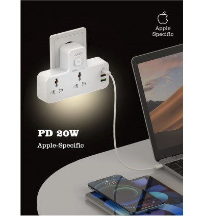 LDNIO SC2311 20W Type-C + 2 USB PD & QC3.0 Charger Extension 2 Way Power Socket with Touch Control Night Lamp
