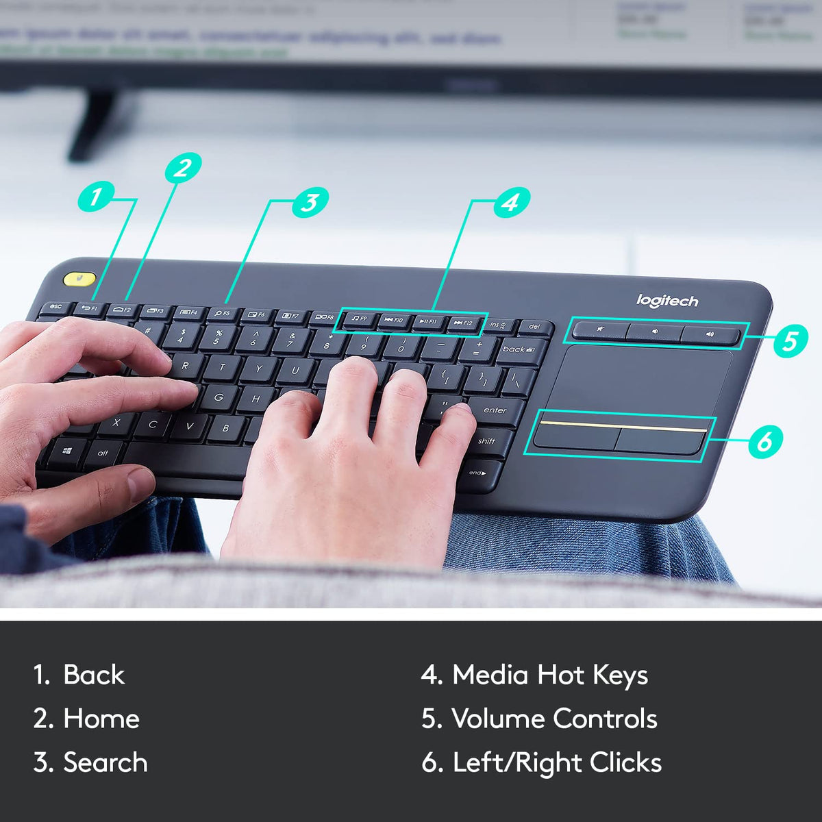 LOGITECH K400 Plus Wireless Keyboard With Touch Pad - 100% Authentic