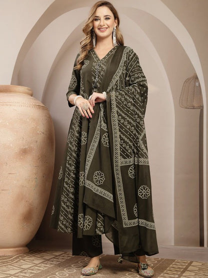 Women Ethnic Motifs Printed Regular Kurta with Trousers & with Dupatta