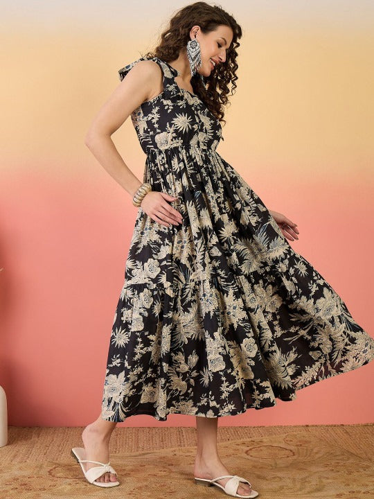 Floral Print Fit & Flare Midi Dress