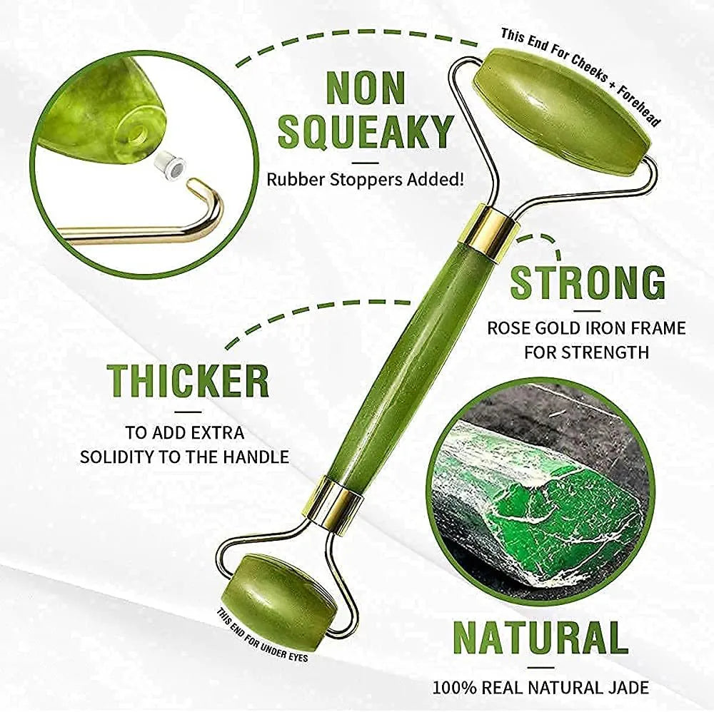 Natural Jade Roller & Gua Sha Set | Anti-Aging Facial & Neck Massager