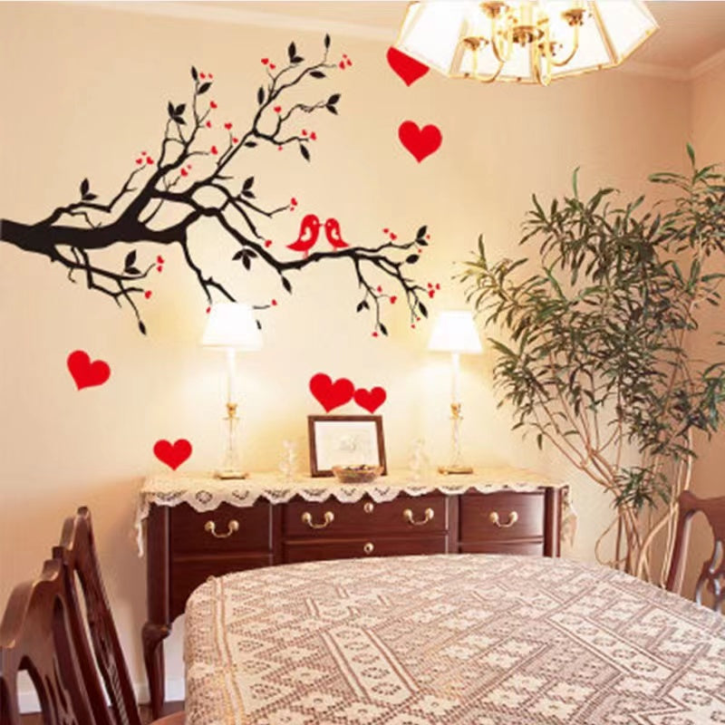 Red Heart Birds Tree Branch Wall decoration stickers room wallpaper bedroom nursery kids room Home decoration Wall Stickers