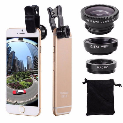 3 In 1 Universal Fisheye Wide Angle Macro Clip Lens Kit