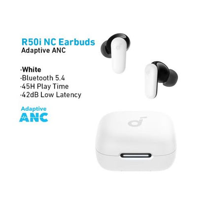 Anker Soundcore R50i NC Noise Cancelling Earbuds, Strong and Smart ANC , Powerful Bass, Up to 45H Playtime, 2-in-1 Case and Phone Stand, IP54, Wireless Earbuds, Bluetooth 5.4, App Control