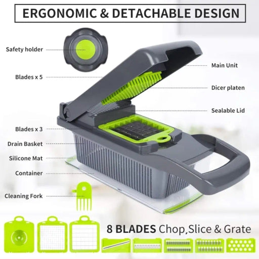 Vegetable Chopper, Slicer Cutter Chopper and Grater 14 in 1 Vegetable Slicer