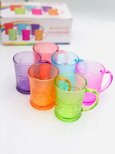 6Pcs Rainbow Glass Mug Set, Multicolour Tea Cup Set