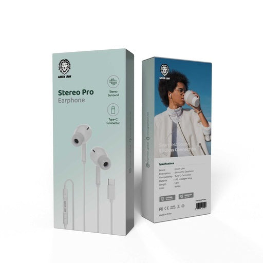 Green Lion High Quality Stereo PRO Earphones with Type-C Connector