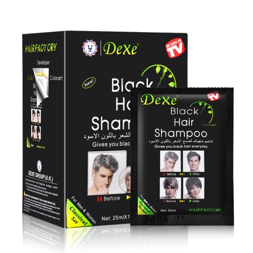 10Pcs Dexe Instant Hair Dye Black Hair Coloring Shampoo - 25Ml*10pcs / Box