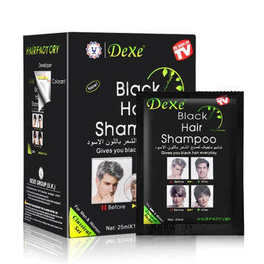 10Pcs Dexe Instant Hair Dye Black Hair Coloring Shampoo - 25Ml*10pcs / Box