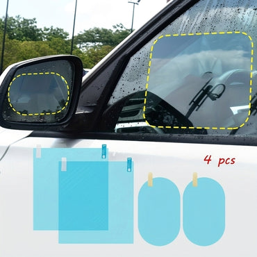 4Pcs Car Rear View Mirror Film Anti-Fog Anti-Scratch Rainproof Waterproof Clear Sticker