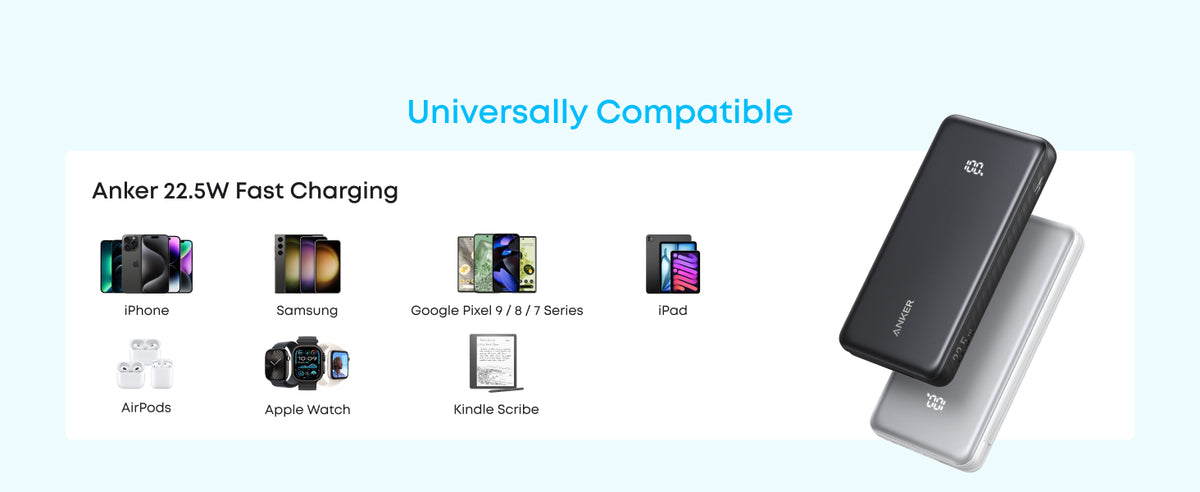 Anker A110E Zolo Power Bank, 20k, 22.5W Max, USB-C In and Out Fast Charging Battery Pack, Slim Travel Essential Phone Power Bank, For iPhone 17/16/15Series, iPad, MacBook Air, Galaxy, and More