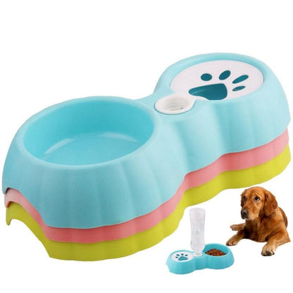 Pet Double Bowl Food and Drink Cat and Dog Feeder Plastic Without Water Bottle