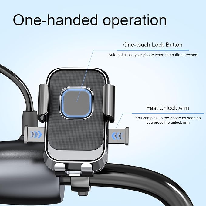 Bike Phone Holder, One Hand Operation and 360Â° Rotatable Phone Holder for Motorcycle and ATV Scooter