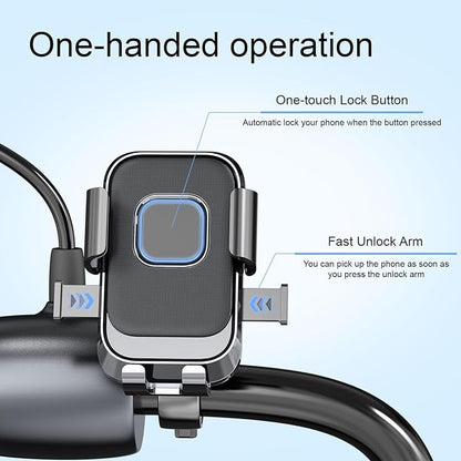 Bike Phone Holder, One Hand Operation and 360Â° Rotatable Phone Holder for Motorcycle and ATV Scooter