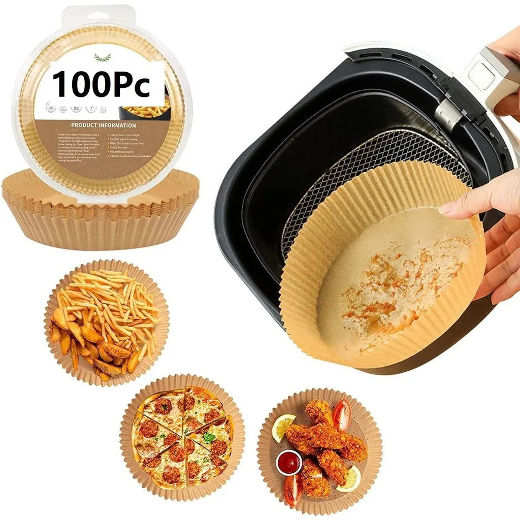 100-Piece Air Fryer Disposable Paper Liners (16Cm Round) | Non-Stick Baking & Steamer Mats