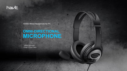 Havit H206d Double Plug 3.5mm Stereo With Mic Headphone