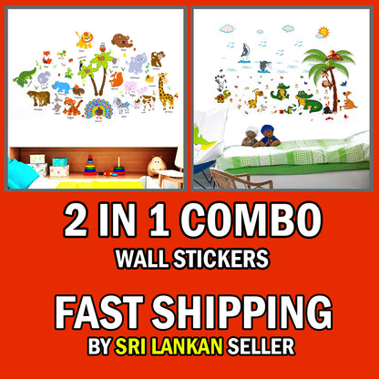 2 in1 Combo 2D Wall Sticker Wall Sticker Home Decoration animals tree bridge baby children bedroom room decor wall stickers removable kids nursery decal Mirror Dear Wall Decoration Stickers DINOSAURS