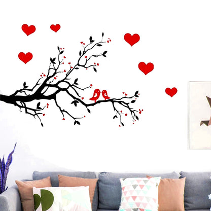 Red Heart Birds Tree Branch Wall decoration stickers room wallpaper bedroom nursery kids room Home decoration Wall Stickers