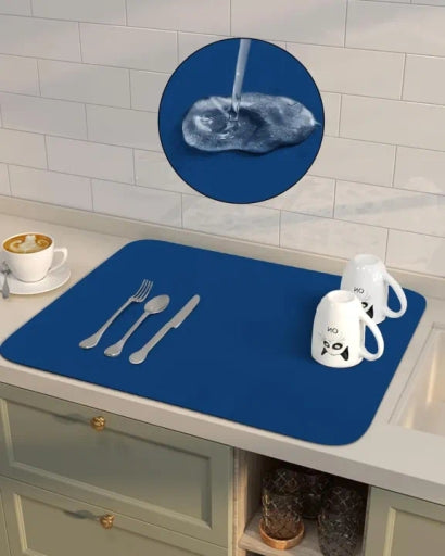 Super Absorbent Dish Drying Mat for Kitchen Counter & Coffee Maker, Navy Blue