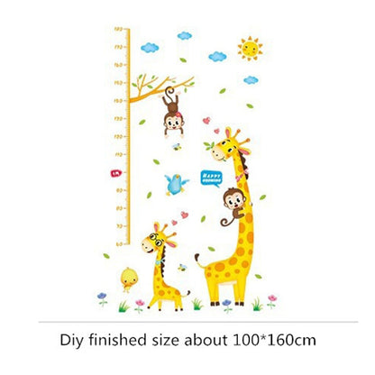 Two Giraffe with Monkeys Height Measuring growing kids measurement chart cartoon animals tree bridge baby children bedroom room wall decoration wall stickers removable kids nursery decal sticker