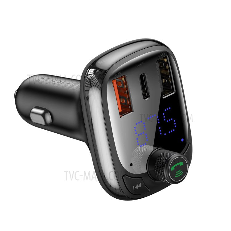 BASEUS T-Typed Bluetooth Digital FM Transmitter MP3 Car USB Charger Three Port USB with TF MicroSD