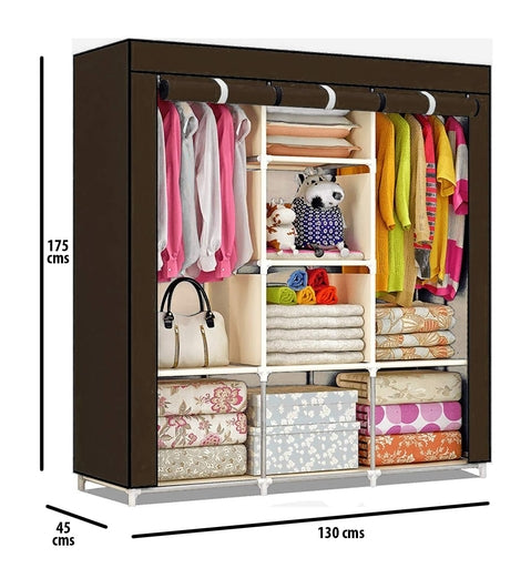 3 Door Portable Fabric Collapsible Fordable Clothes Closet Wardrobe