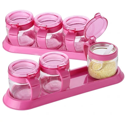 Set of 4Pcs Transparent Glass Spice Containers and Spoons - 250Ml