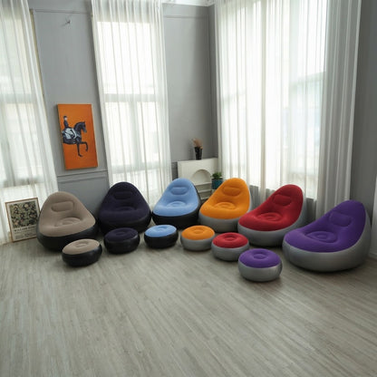 Inflatable Lounge Chair with Footrest, Portable Inflatable Seats, Flocked Sofa, Inflatable Chair