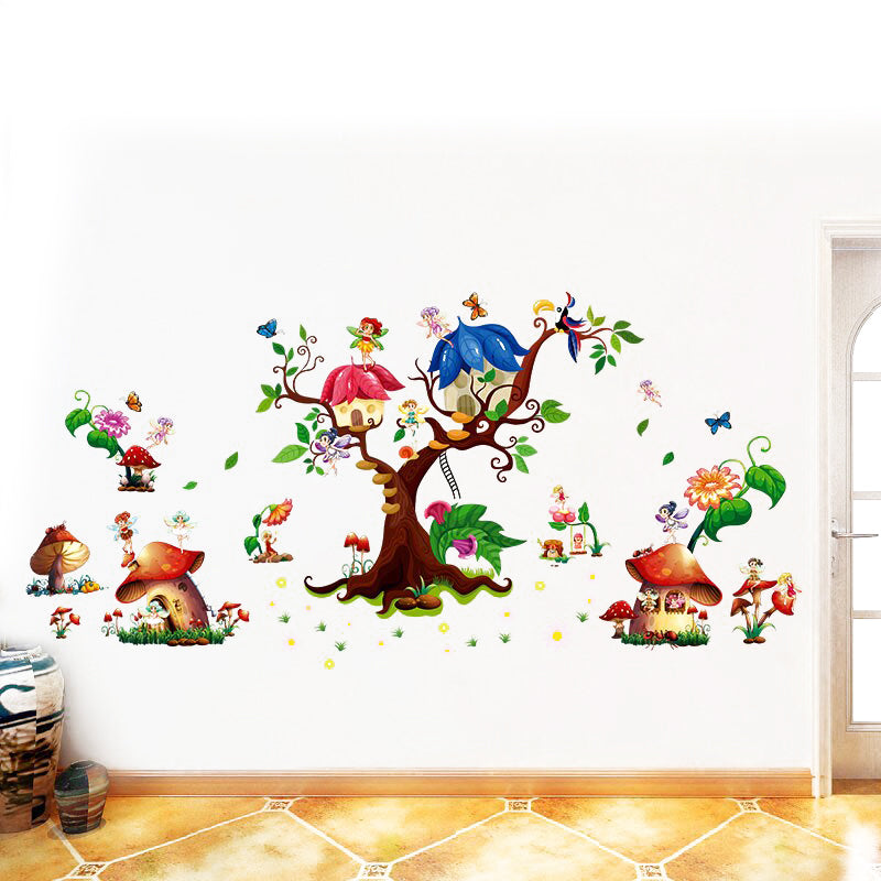 Kids Tree House Cartoon Animals Theme Wall Art Decal Sticker Decoration for Living Room Nursery Baby Girl Boy Kid Children's Room Bedroom Decoration