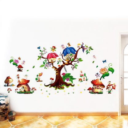 Kids Tree House Cartoon Animals Theme Wall Art Decal Sticker Decoration for Living Room Nursery Baby Girl Boy Kid Children's Room Bedroom Decoration