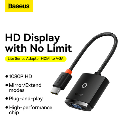 Baseus 1080P HDMI-Compatible to VGA Adapter HD Digital Male To Female Cable Converter for Xbox PS5 PS4 TV Box Laptop Projector