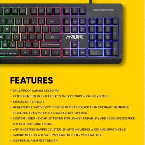 Armaggeddon AK666 Kalashnikov Spill Proof Backlit Membrane Gaming Keyboard