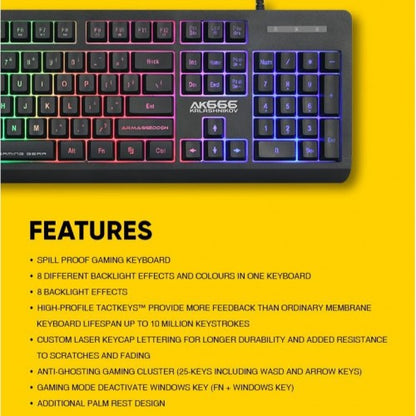Armaggeddon AK666 Kalashnikov Spill Proof Backlit Membrane Gaming Keyboard