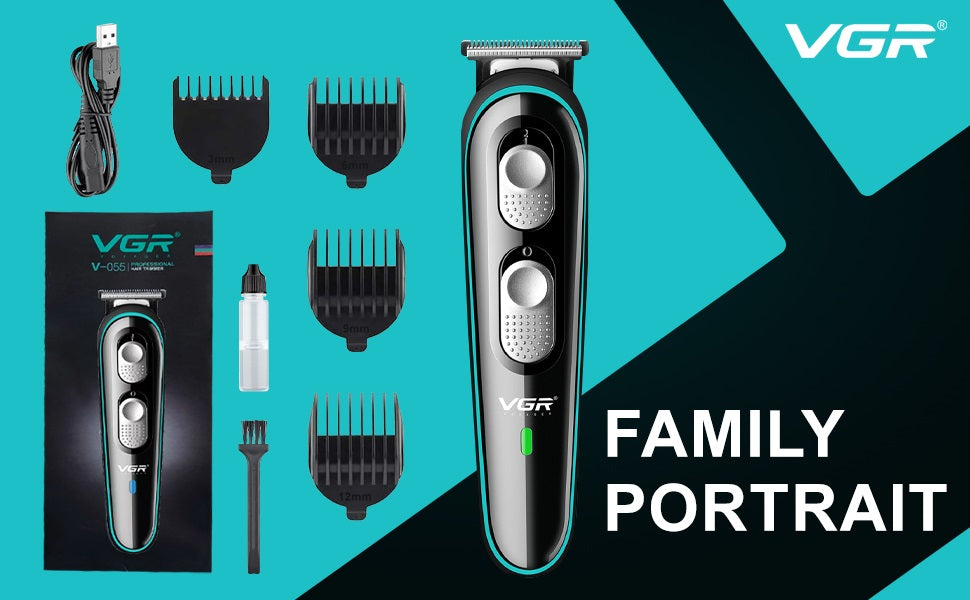 VGR V-055 Professional Rechargeable Cordless Electric Hair Clippers Trimmer Haircutting Kit with 4 Guide Combs for Men (3, 6, 9, 12 mm)