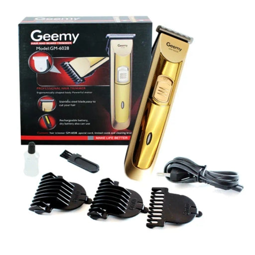 Geemy GM 6028 Rechargeable Hair & Beard Trimmer with Stainless Steel Blades for Precise Grooming