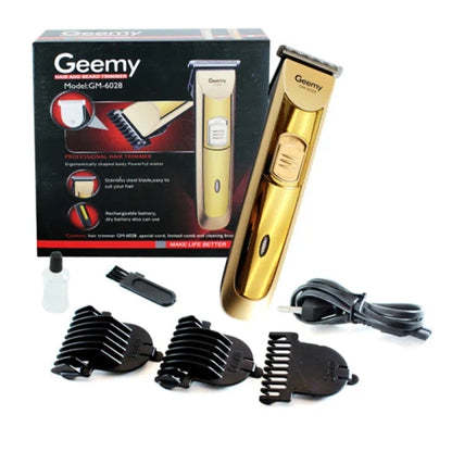 Geemy GM 6028 Rechargeable Hair & Beard Trimmer with Stainless Steel Blades for Precise Grooming