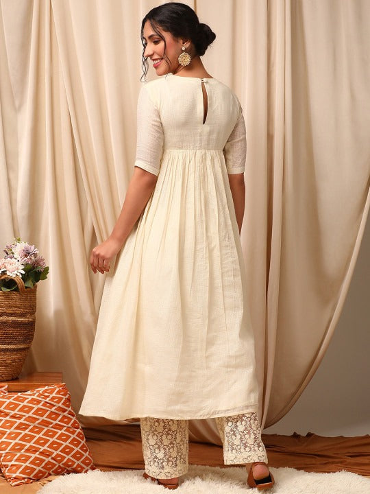 Floral Embroidered Pleated Anarkali Kurta with Trousers