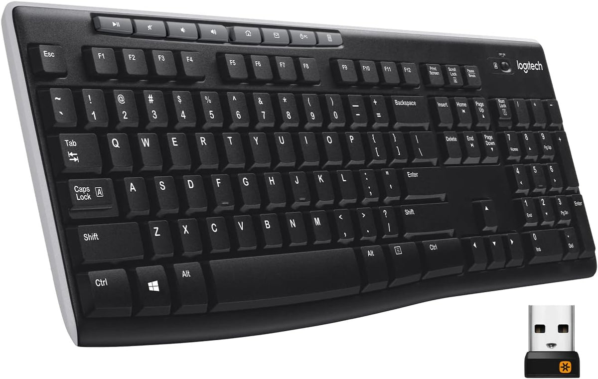 Logitech K270 Wireless Keyboard for Windows, 2.4 GHz Wireless, Full-Size, Number Pad, 8 Multimedia Keys, 2-Year Battery Life,