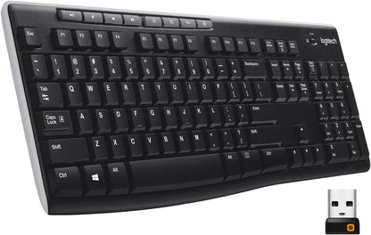 Logitech K270 Wireless Keyboard for Windows, 2.4 GHz Wireless, Full-Size, Number Pad, 8 Multimedia Keys, 2-Year Battery Life,