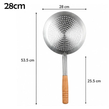 Large Deep Fry Skimmer Strainer Spoon, Heavy Duty Frying Scoop Wooden